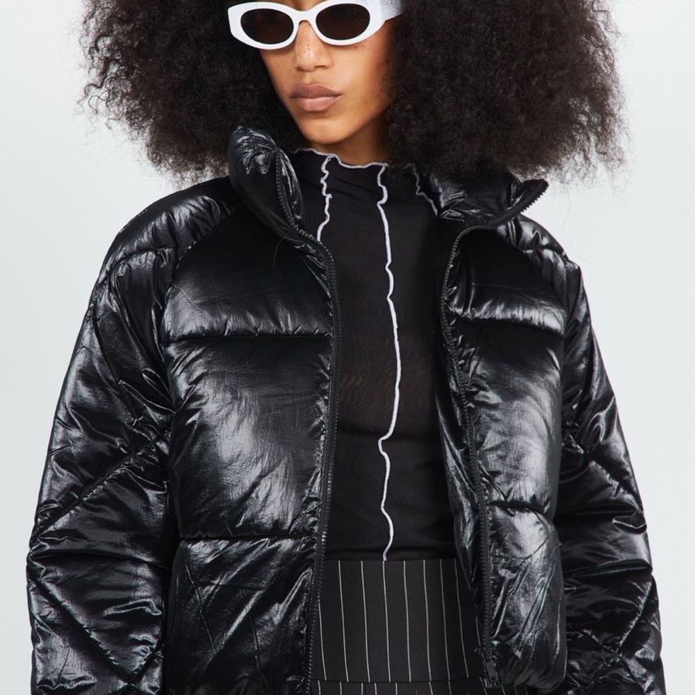 NWOT Noisy May Glossy Shiny Puffer Coat Jacket Size XL Black Winter Ski Snow
